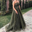 A-Line Strapless Backless Long Tulle Prom Dresses With Beading, TYP1678