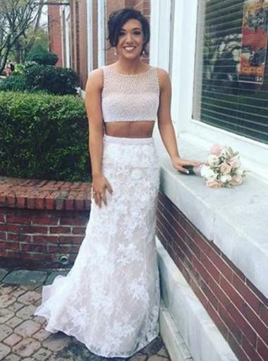 Two Piece Lace Prom Dresses, Sleeveless Prom Dresses, Open- back Prom Dresses, Sabrina Mermaid Prom Dresses, TYP0195