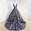 Ball Gown Navy Blue Lace-Up Tulle Prom Dresses with Beading&Appliques, TYP1268