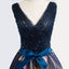 Ball Gown Navy Blue Lace-Up Tulle Prom Dresses with Beading&Appliques, TYP1268