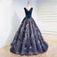 Ball Gown Navy Blue Lace-Up Tulle Prom Dresses with Beading&Appliques, TYP1268