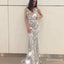 Mermaid Spaghetti Straps Long Silver Prom Dresses with Beading, TYP1826