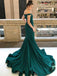 Mermaid Off-the-Shoulder Green Satin Prom Dresses with Beading, TYP1333