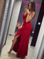 Mermaid Spaghetti Straps Red Satin Prom Dresses with Ruffles, TYP1518