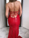 Sheath Jewel Long Cheap Backless Red Sequin Prom Dresses Online, TYP1339