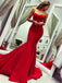 Mermaid Sweetheart Long Sweep Train Red Satin Prom Dresses, TYP1505