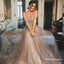 Glitter A-Line Spaghetti Straps Champagne Sequin Long Prom Dresses, TYP1650