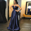 A-Line Sweetheart Sleeveless Ruched Dark Blue Long Prom Dresses, TYP1637