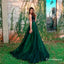 A-Line Spaghetti Straps Dark Green Long Prom Dresses with Lace, TYP1655