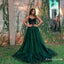 A-Line Spaghetti Straps Dark Green Long Prom Dresses with Lace, TYP1655