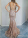 Mermaid V-Neck Backless Champagne Glitter Evening Prom Dresses, TYP1930