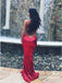 Mermaid Spaghetti Straps Backless Red Sequined Evening Prom Dresses, TYP1688