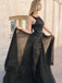 Mermaid Black Chiffon Sleeveless Prom Dress with Detachable Train Appliques, TYP1496