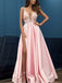 Charming Pink V-neck Sleeveless Split Prom Party Dresses with Appliques, TYP1501