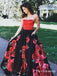 Floral Ball Gown Black Sweetheart Strapless Long Prom Dresses with Pockets, TYP1731