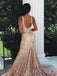 Modest Mermaid V-neck Sleeveless Gold Backless Sequined Prom Dresses, TYP1523