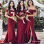 Mermaid Off-The-Shoulder Floor Length Burgundy Bridesmaid Dresses With Split, TYP1937