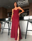 Simple Sheath Sweetheart Cross Back Burgundy Split Long Prom Dresses, TYP1739