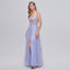 Cute Purple Lace Tulle Spaghetti Straps Side Slit A-Line Long Prom Dresses,PDS0421