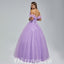 Purple Sequin Tulle Sweetheart Off Shoulder A-Line Long Prom Dresses,PDS0462