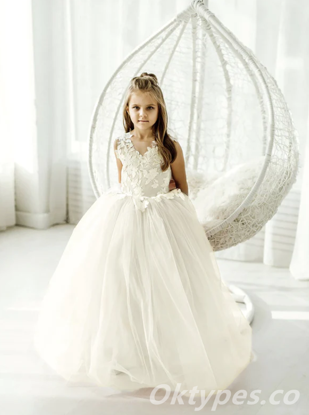 Cute Ekegant Spaghetti Straps Lace Tulle A-Line Flower Girl Dresses, FGS0032