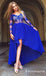 A-Line V-Neck High Low Blue Long Cheap Chiffon Prom Dresses With Applique, TYP1798