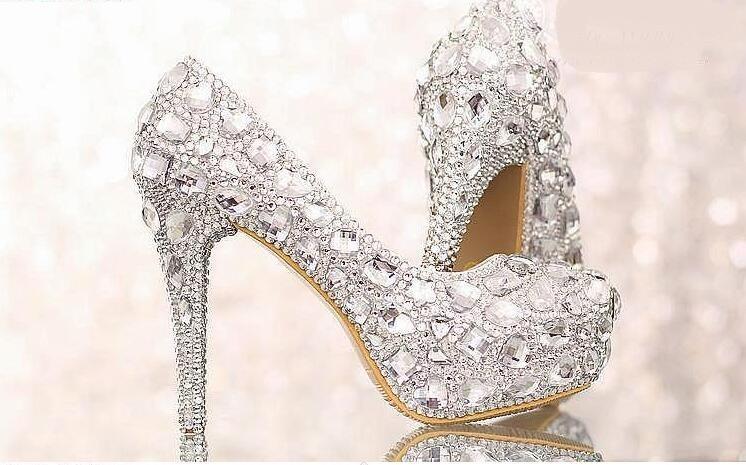 High Heels Handmade Fully Rhinestone Pointed Toe Crystal Wedding Shoes, S031