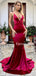 Sexy V-neck Mermaid Soft Satin Simple Long Prom Dresses, PDS0226