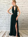 Charming Dark Green Long Chiffon Prom Dresses with Split&Beaded, TYP1600