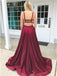 Charming Simple Burgundy Straps Long Satin Prom Dresses, TYP1596