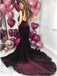 Elegant Dark Burgundy Velvet  Long Court Train Prom Dresses, TYP1594