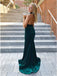 Sexy Dark Green Halter Long Sheath Mermaid Velvet Prom Dresses, TYP1593