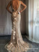 Champagne Long Cheap V Neck Prom Dresses With Beaded, TYP1767