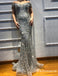 Gray Off The Shoulder Long Cheap Mermaid Prom Dresses With Beaded, TYP1765