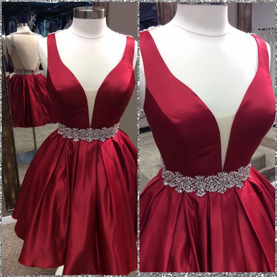 Sexy Backless V Neck Beaded Cheap Homecoming Dresses 2018, CM429