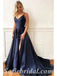 Sexy Satin Spaghetti Straps V-Neck Sleeveless Side Slit A-Line Long Prom Dresses ,PDS0626