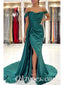 Sexy Satin Off Shoulder Sleeveless Side Slit Mermaid Long Prom Dresses With Trailing,PDS0736