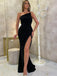 Charming One-shoulder White Black Mermaid Cheap Long Prom Dresses, PDS0157