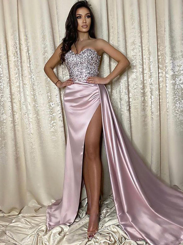 Sparkly Sweetheart Mermaid Sequin Side Slit Long Prom Dresses Online, PDS0216