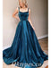 Sexy Satin Spaghetti Straps Square Sleeveless Open Back A-Line Long Prom Dresses,PDS0603