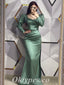 Modest Satin Long Sleeve Side Slit Sheath  Prom Dresses With Pleats ,PDS0493