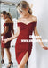 Sheath Off-the-Shoulder Red Satin Homecoming Party Dress with Split, TYP0903