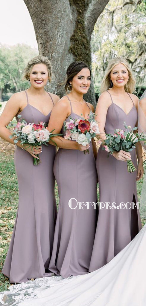 Spaghetti Strap V-neck Mermaid Floor-length Long Bridesmaid Dresses, BDS0154