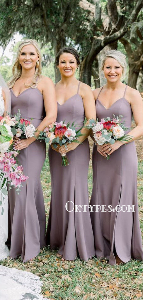 Spaghetti Strap V-neck Mermaid Floor-length Long Bridesmaid Dresses, BDS0154