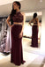 Two Piece Sheath Backless Burgundy Long Cheap Prom Dresses With Beaded, TYP1893