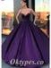 Elegant Satin Spaghetti Straps V-Neck A-Line Long Prom Dresses, PDS0908