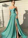 Two-piece Sweetheart A-line Side Slit Satin Long Prom Dresses, PDS0169