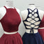 Simple Two Pieces Halter Burgundy Cheap Short Homecoming Dresses 2018, CM553