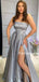 Simple Straight A-line Satin Side Slit Cheap Long Prom Dresses, PDS0161