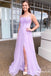 Charming Spaghetti Straps Tulle Long Lilac Long Cheap Prom Dresses, TYP1897